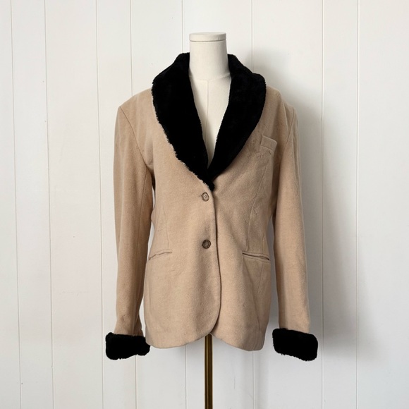 Kookai Wool Blend Single Breasted Faux Fur Beige Tan Coat M 40 - Picture 1 of 11